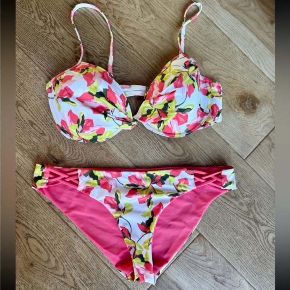 Floral Pink Underwire Bikini Set - Women Swim